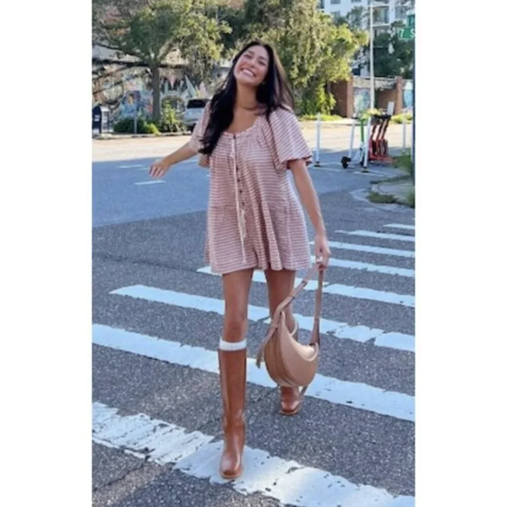 FREE PEOPLE County Line Plaid Romper in Pink Combo Size Medium NWT